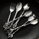 6pcs Vintage Royal Gold Carved Spoon & Fork Set – Coffee, Tea, Dessert & Fruit Cutlery Set