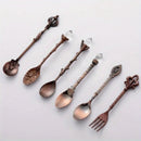 6pcs Vintage Royal Gold Carved Spoon & Fork Set – Coffee, Tea, Dessert & Fruit Cutlery Set
