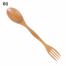 2-in-1 Natural Wood Cutlery – Dual-Head Soup Spoon & Fork, Eco-Friendly Tableware for Kitchen & Dining