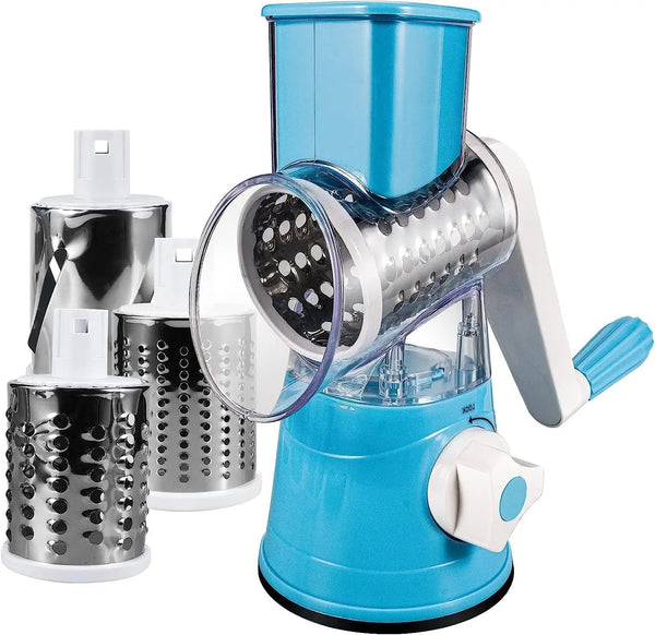 3-in-1 Rotary Cheese Grater – Fast Kitchen Slicer with 3 Drum Blades for Cheese, Vegetables, Nuts & More