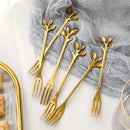 6Pcs Creative Gold Stainless Steel Leaf-Shaped Dessert Forks – Appetizer, Fruit, and Snack Flatware Set