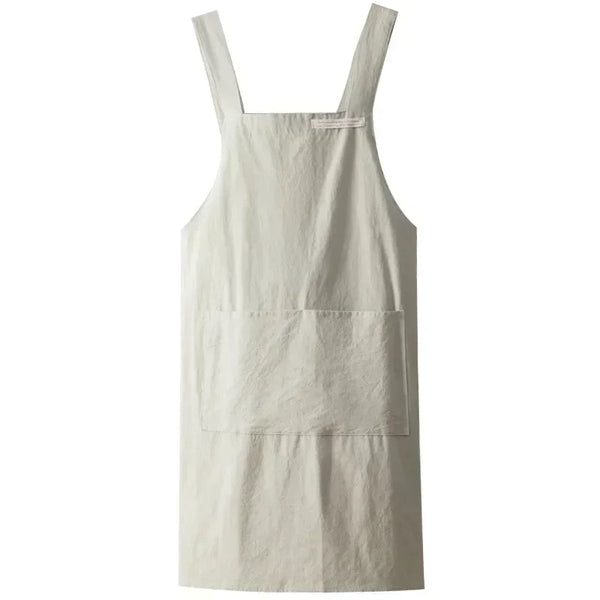 Women’s Japanese & Korean Style Apron – Cotton Linen Solid Color Denim Apron for Kitchen, Florist, Coffee Shop