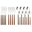 16/24/30Pcs Stainless Steel Cutlery Set – Imitation Wooden Handle Western Tableware with Knife, Fork, Spoon & Tea Spoon