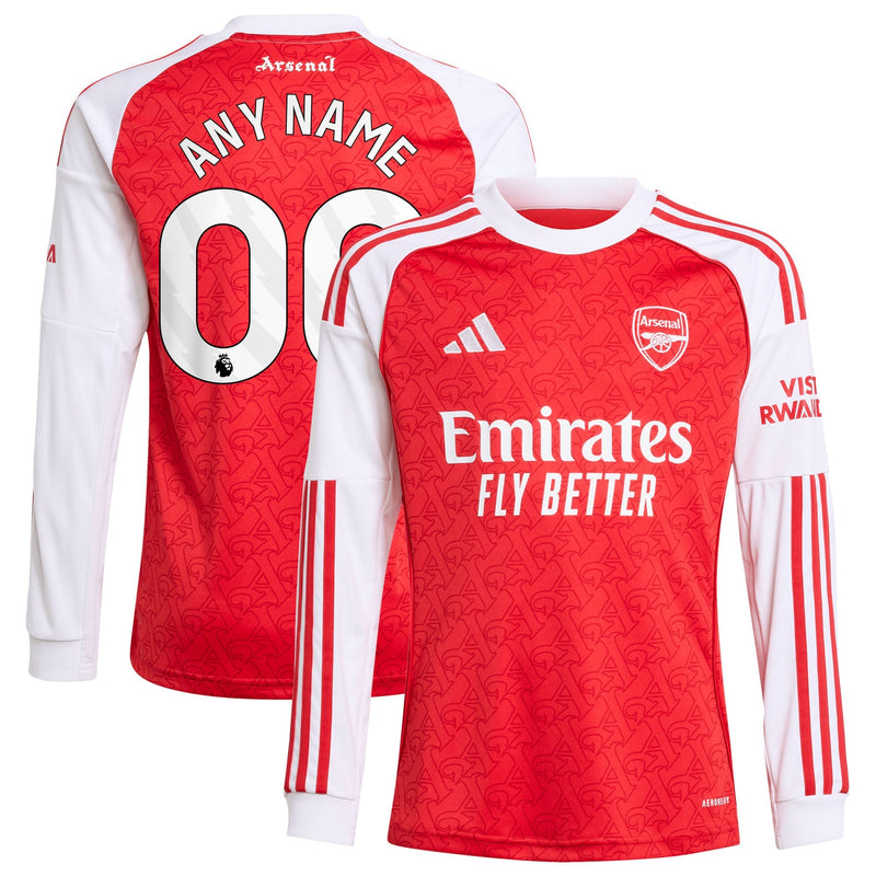 Arsenal adidas Youth 2025/26 Home Long Sleeve Custom Jersey - Red