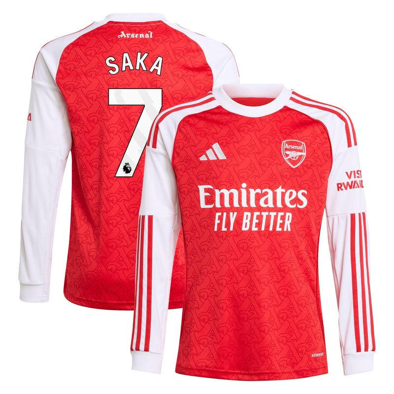 Bukayo Saka Arsenal adidas Youth 2025/26 Home Long Sleeve Player Jersey - Red