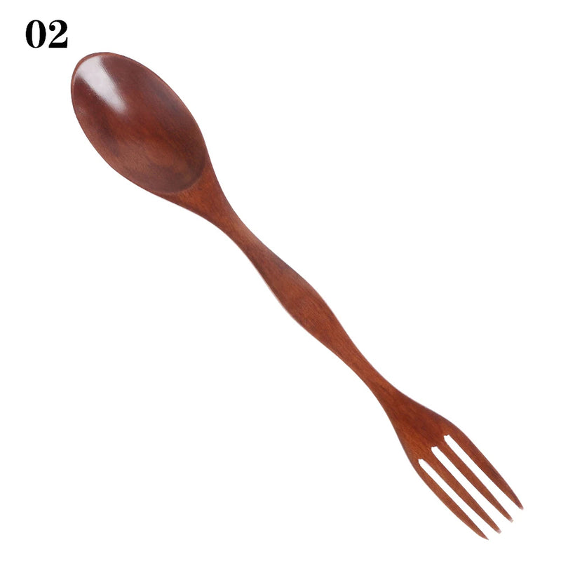 2-in-1 Natural Wood Cutlery – Dual-Head Soup Spoon & Fork, Eco-Friendly Tableware for Kitchen & Dining