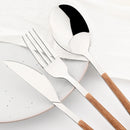 16/24/30Pcs Stainless Steel Cutlery Set – Imitation Wooden Handle Western Tableware with Knife, Fork, Spoon & Tea Spoon