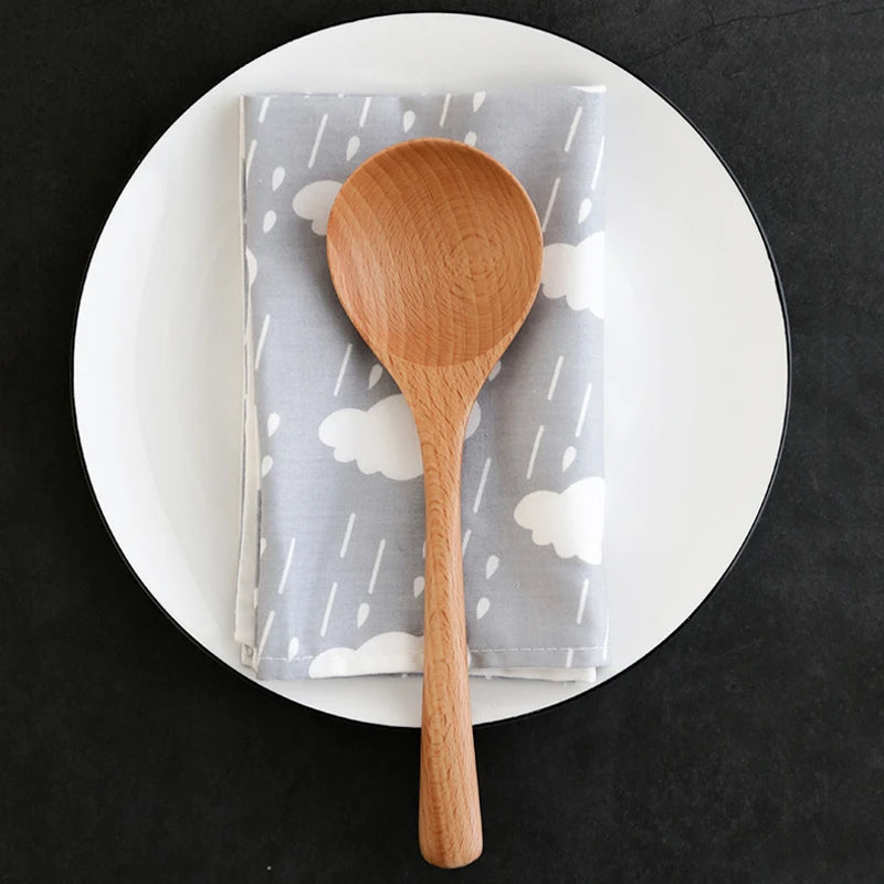 4Pcs Beech Wood Spoon Set – Japanese-Style Wooden Spoons for Soup, Rice, Noodles & Serving