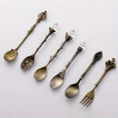 6pcs Vintage Royal Gold Carved Spoon & Fork Set – Coffee, Tea, Dessert & Fruit Cutlery Set