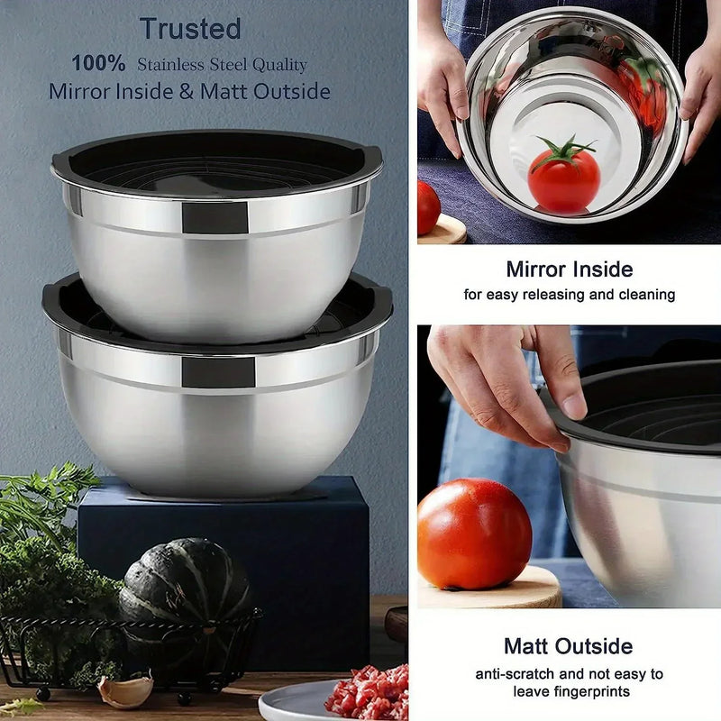 5-Piece Stainless Steel Mixing Bowl Set – Nesting Design for Baking, Cooking & Serving – Dishwasher Safe & Space-Saving