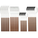 16/24/30Pcs Stainless Steel Cutlery Set – Imitation Wooden Handle Western Tableware with Knife, Fork, Spoon & Tea Spoon