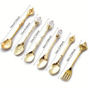 6pcs Vintage Royal Gold Carved Spoon & Fork Set – Coffee, Tea, Dessert & Fruit Cutlery Set