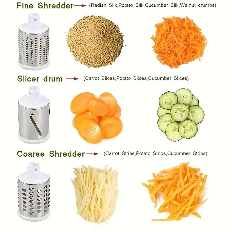 Manual Rotary Cheese Grater & Vegetable Slicer – Round Mandoline Shredder for Carrots, Potatoes, Veggies & More