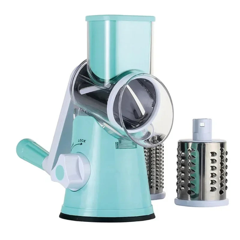 Manual Rotary Cheese Grater & Vegetable Slicer – Round Mandoline Shredder for Carrots, Potatoes, Veggies & More