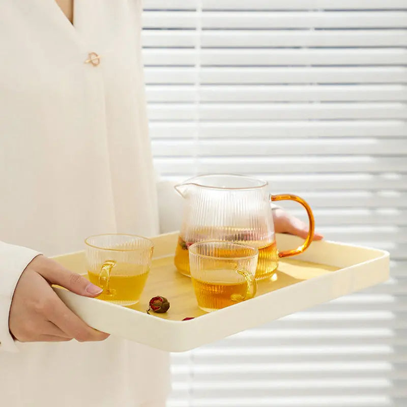 PP Rectangular Anti-Slip Serving Tray – Imitation Wood Grain Dinner Plate for Teacups, Kettle & Household Use