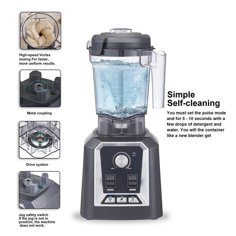 BioloMix Professional Automatic Smoothie Blender – BPA-Free 2L Low-Profile Jar with Food Mixer, Juicer & Ice Crusher