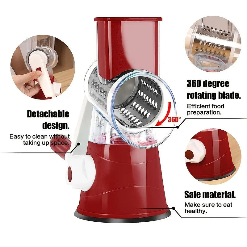 Manual Rotary Cheese Grater & Vegetable Slicer – Round Mandoline Shredder for Carrots, Potatoes, Veggies & More