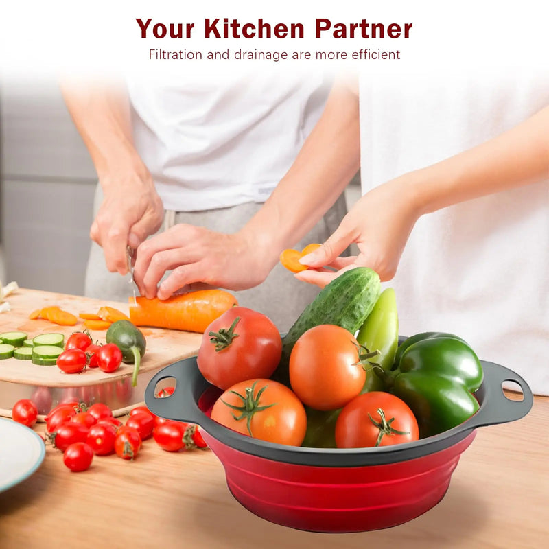 Collapsible Silicone Pasta Strainer – Space-Saving Kitchen Colander for Draining Fruit, Vegetables & Washing Over Sink