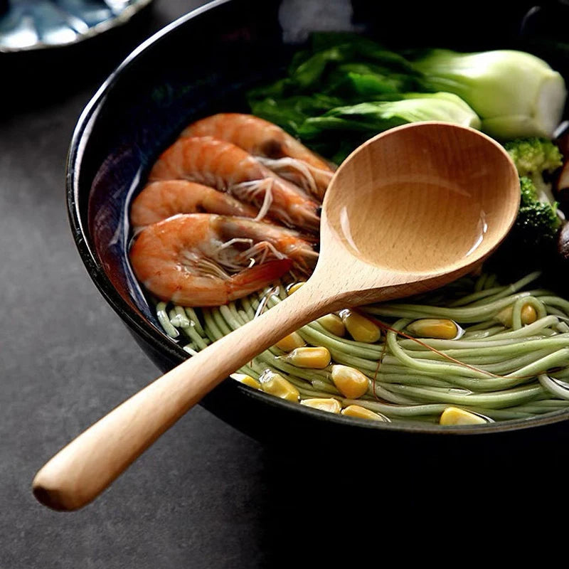 4Pcs Beech Wood Spoon Set – Japanese-Style Wooden Spoons for Soup, Rice, Noodles & Serving