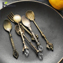 6pcs Vintage Royal Gold Carved Spoon & Fork Set – Coffee, Tea, Dessert & Fruit Cutlery Set