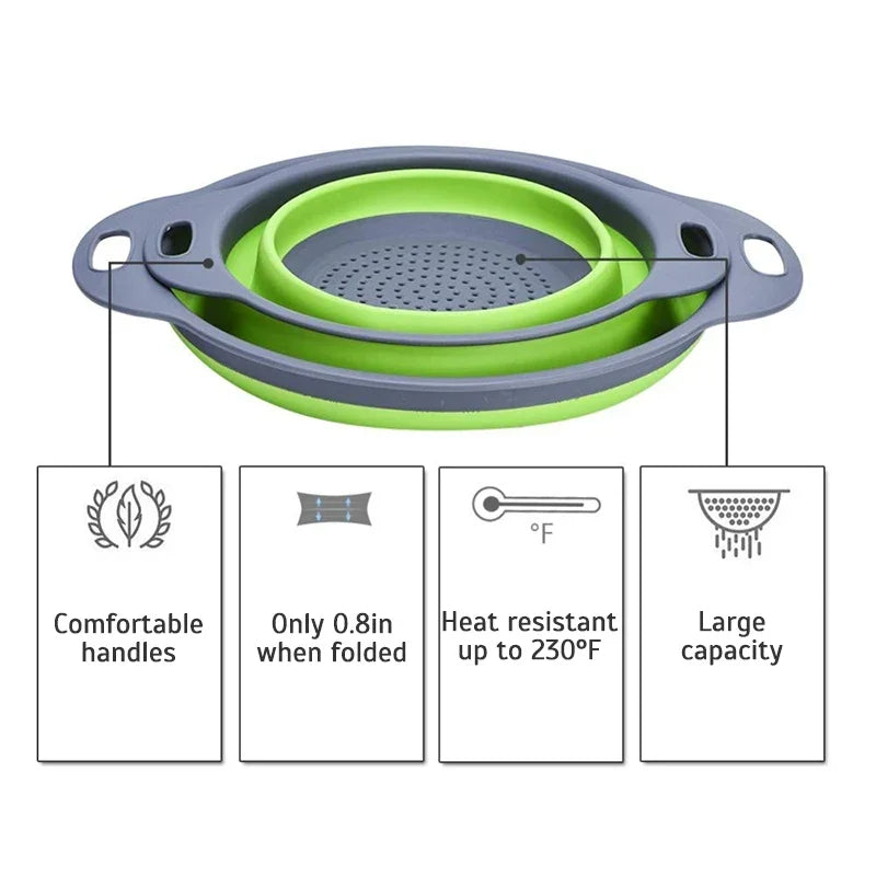 Foldable Silicone Strainer Basket – Collapsible Colander for Washing Fruits, Vegetables & Dish Draining