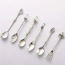 6pcs Vintage Royal Gold Carved Spoon & Fork Set – Coffee, Tea, Dessert & Fruit Cutlery Set