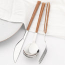 16/24/30Pcs Stainless Steel Cutlery Set – Imitation Wooden Handle Western Tableware with Knife, Fork, Spoon & Tea Spoon