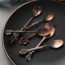 6pcs Vintage Royal Gold Carved Spoon & Fork Set – Coffee, Tea, Dessert & Fruit Cutlery Set