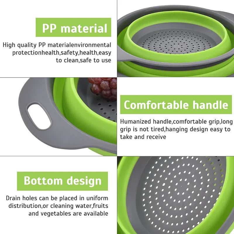 Foldable Silicone Strainer Basket – Collapsible Colander for Washing Fruits, Vegetables & Dish Draining