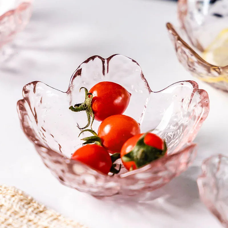 3Pcs Cherry Blossom Glass Sauce Dishes – Small Gold-Inlay Bowls for Dipping, Ice Cream & Desserts