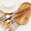 16/24/30Pcs Stainless Steel Cutlery Set – Imitation Wooden Handle Western Tableware with Knife, Fork, Spoon & Tea Spoon