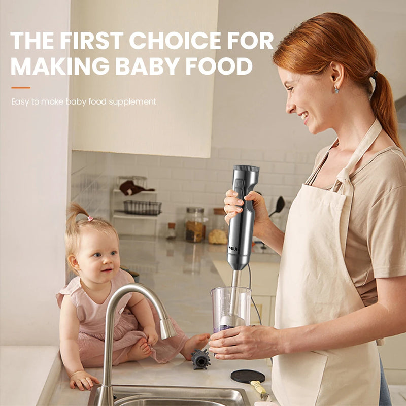 MIUI 1000W Hand Immersion Blender – Powerful 4-in-1 Stainless Steel Stick Mixer with 700ml Beaker, 500ml Processor & Whisk