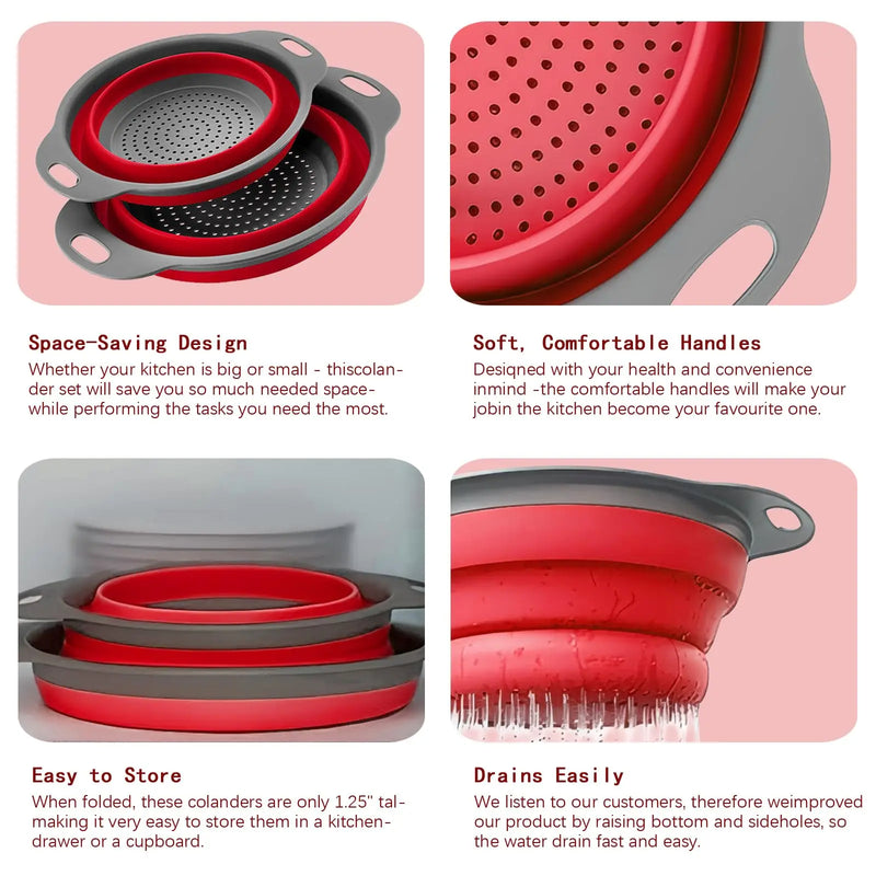 Collapsible Silicone Pasta Strainer – Space-Saving Kitchen Colander for Draining Fruit, Vegetables & Washing Over Sink