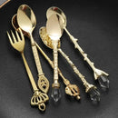 6pcs Vintage Royal Gold Carved Spoon & Fork Set – Coffee, Tea, Dessert & Fruit Cutlery Set