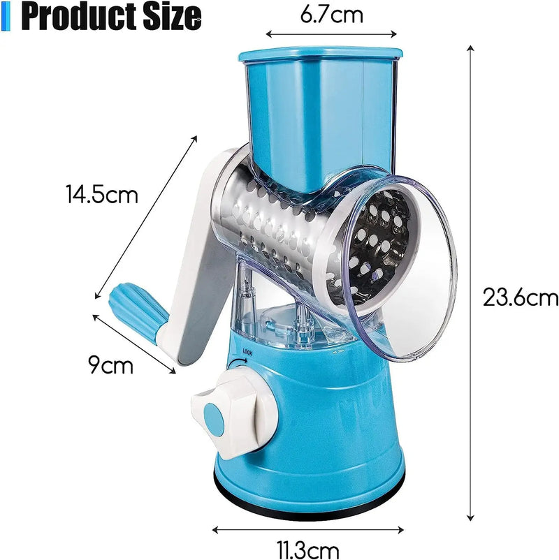 3-in-1 Rotary Cheese Grater – Fast Kitchen Slicer with 3 Drum Blades for Cheese, Vegetables, Nuts & More