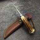 Handmade VG10 Damascus  With Leather for Camping Outdoor Hunting -