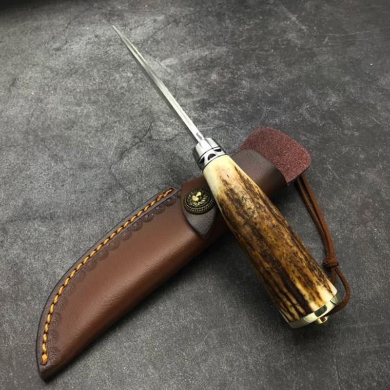 Handmade VG10 Damascus  With Leather for Camping Outdoor Hunting -