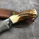 Handmade VG10 Damascus  With Leather for Camping Outdoor Hunting -