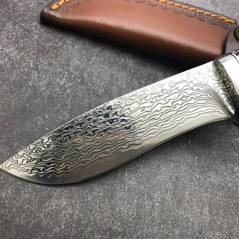 Handmade VG10 Damascus  With Leather for Camping Outdoor Hunting -