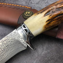 Handmade VG10 Damascus  With Leather for Camping Outdoor Hunting -