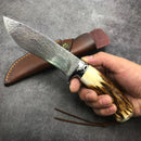 Handmade VG10 Damascus  With Leather for Camping Outdoor Hunting -