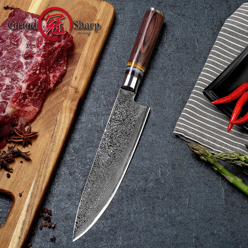 GRANDSHARP 67-Layer Japanese Damascus Steel Chef Knife Set - Traditional Chinese Style