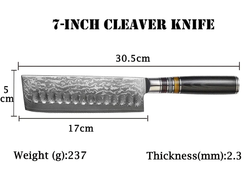 7-Inch VG10 Damascus Steel Chef Knife Set - Sharp Japanese Kitchen Knives