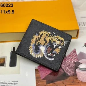 Men’s Designer Animal Print Leather Wallet – Snake, Tiger, Bee Motifs – Luxury Short Bifold Purse with Gift Box