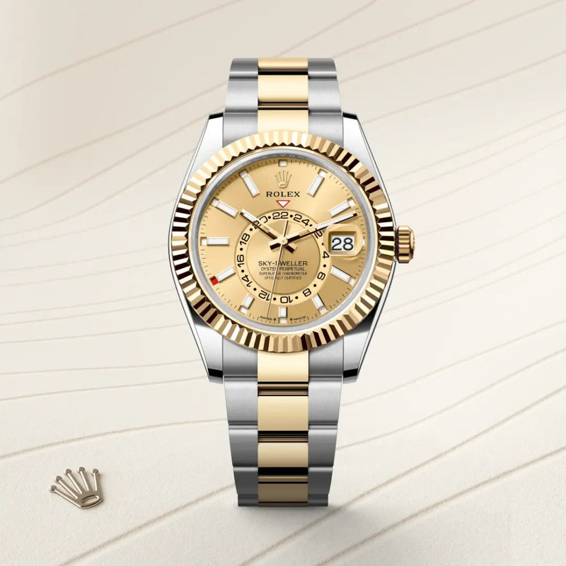 Sky-Dweller – 42 mm Yellow Rolesor | Dual Time Zone Luxury Watch in Steel and 18 ct Yellow Gold
