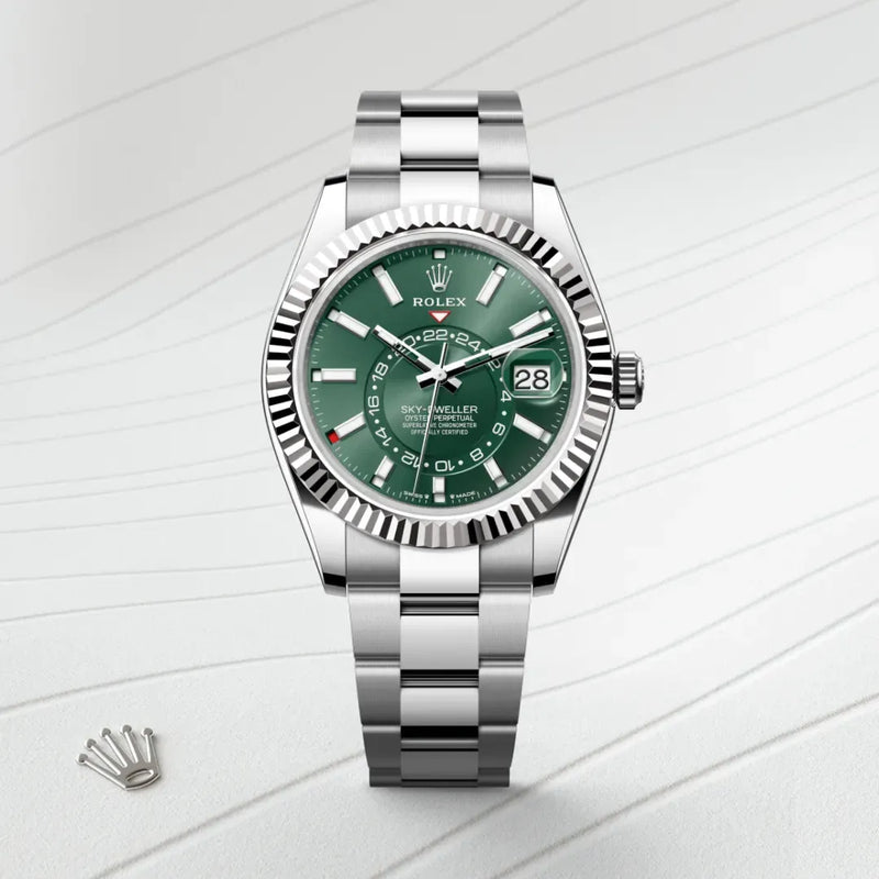 Sky-Dweller – 42 mm White Rolesor | Dual Time Zone Watch in Oystersteel and 18 ct White Gold