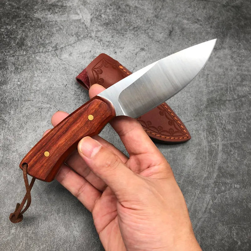 Handmade  D2  With Leather Sheath for Camping Outdoor Hunting